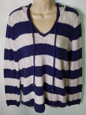 Faded Glory Navy and Cream Striped Knit Hoodie